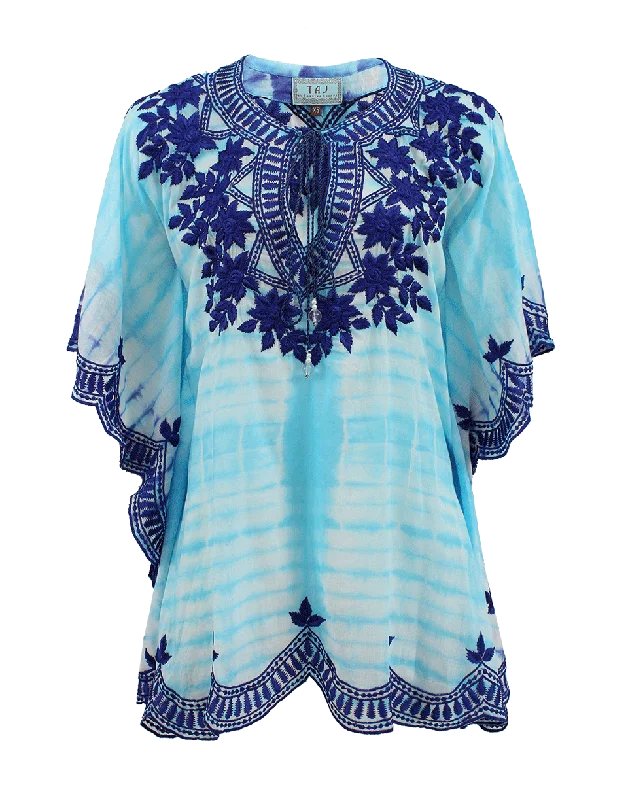 Short Sleeve V-Neck Embroidered Tye Dye Tunic