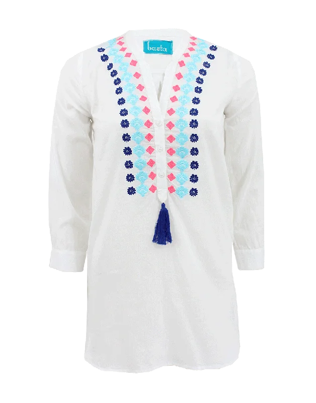 Long Sleeve Embroidered Henley Tunic