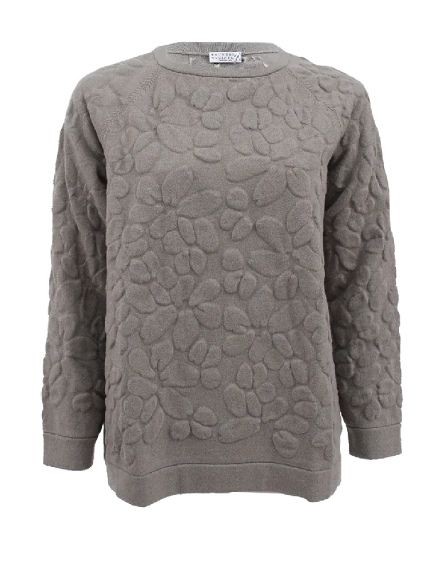 Long Sleeve Flower Embossed Pullover