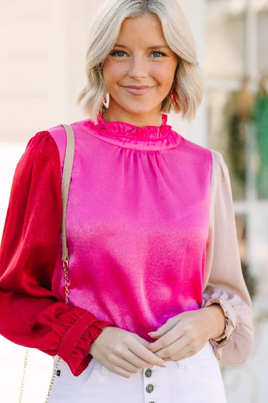 Get Their Attention Hot Pink Colorblock Blouse