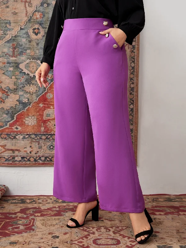 Plain Pocket Long Plus Size Pants