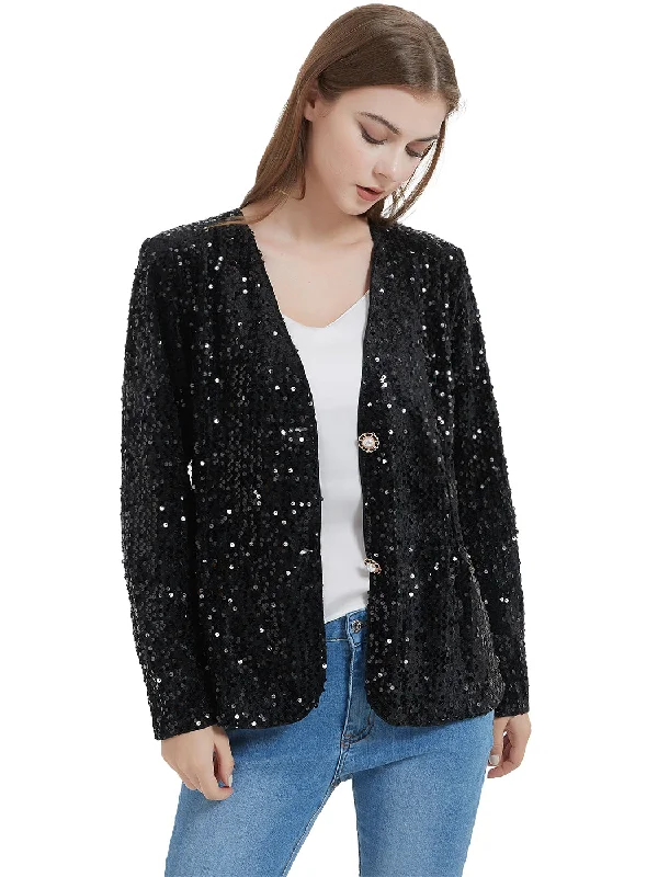 Anna-Kaci Women's Sequins Blazer Cardigan Jacket Open Front Casual Shiny Coat by Anna-Kaci