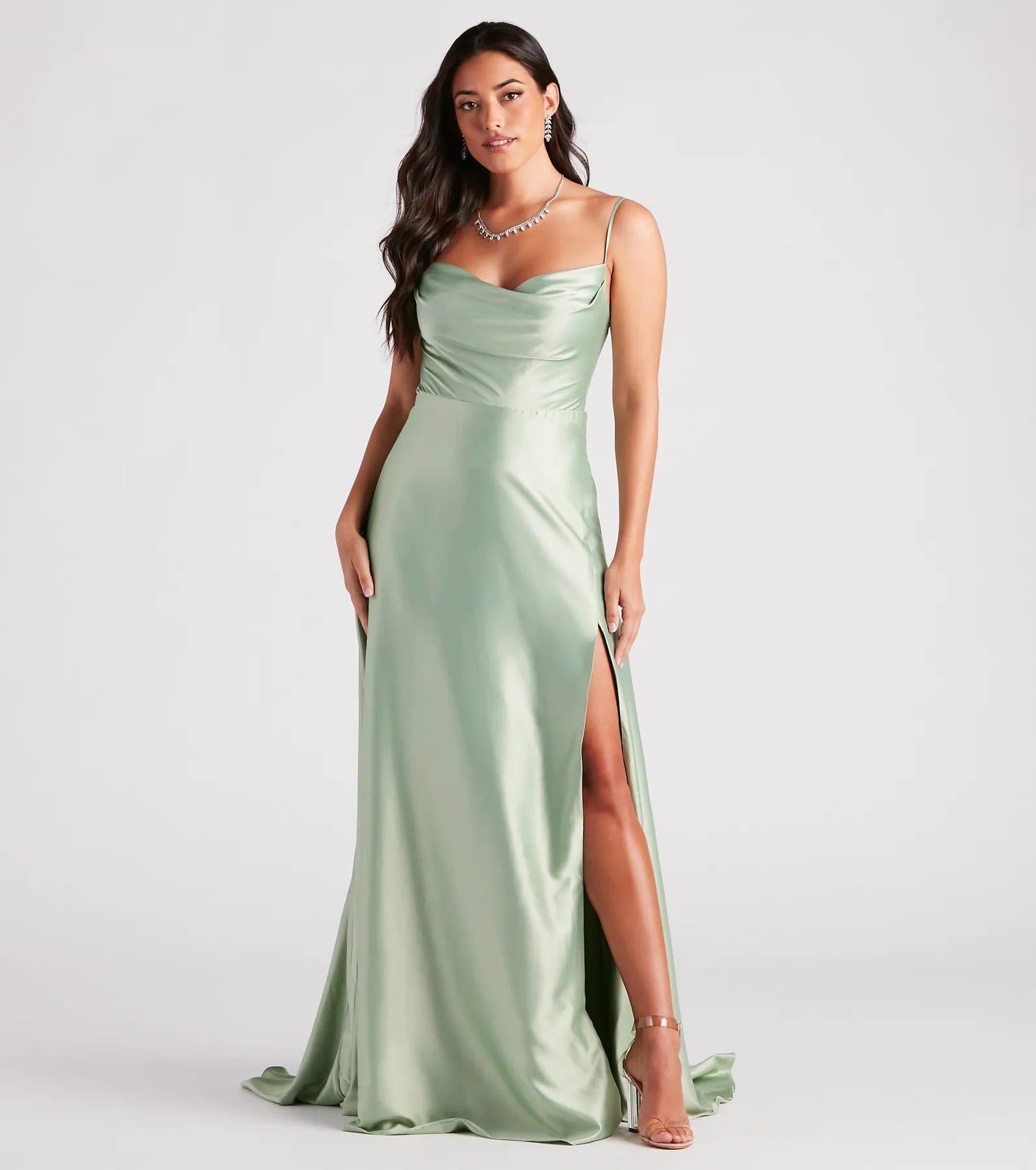 Marva Formal Satin Cowl Neck Dress