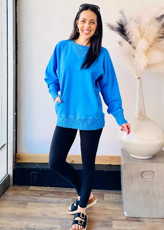 Classic Blue - Pullover Sweater Top with Pockets