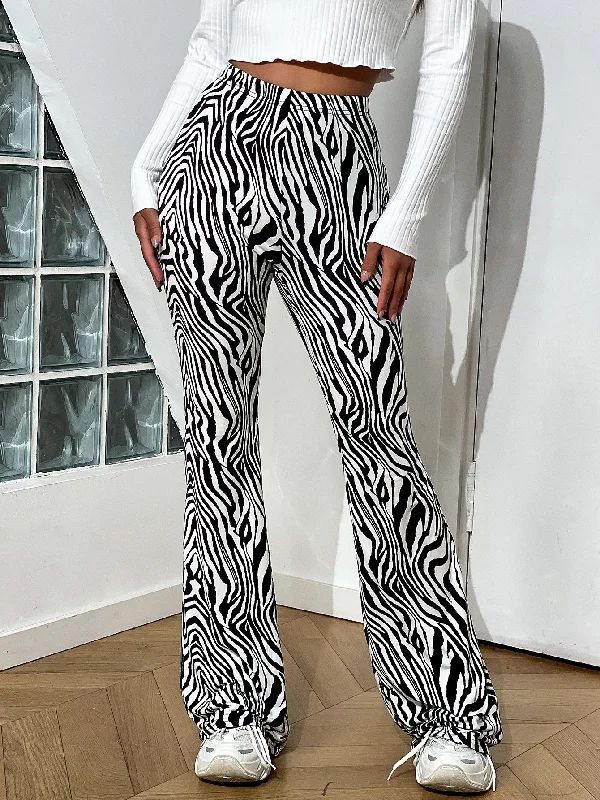 Casual Zebra Stripe High Waist Long Women Pants