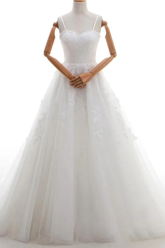 Lace-up Spaghetti Strap Tulle A-line Wedding Dress