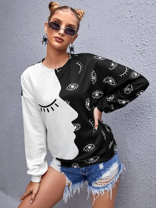 Casual Colorblock Long Sleeve Round Neck Regular Women Sweatshirt