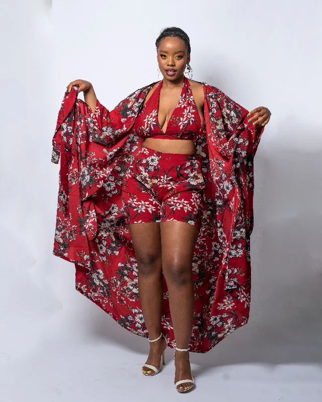 Gloria Red Floral Print Kimono Jacket