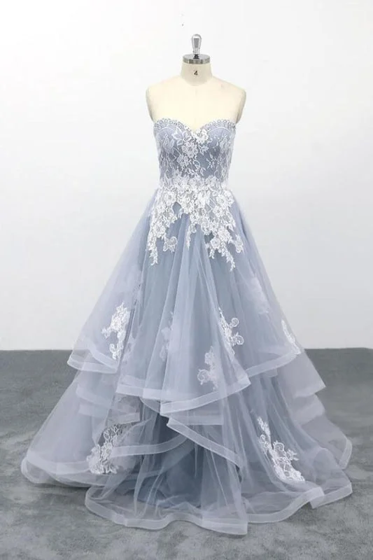 Amazing Strapless Lace Tulle A-line Wedding Dress