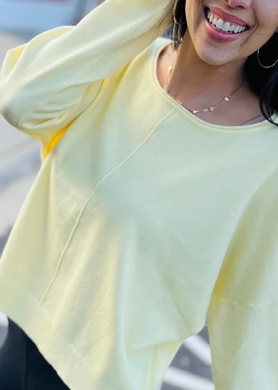 Yellow - Front Seam Round Neck Pullover Sweater