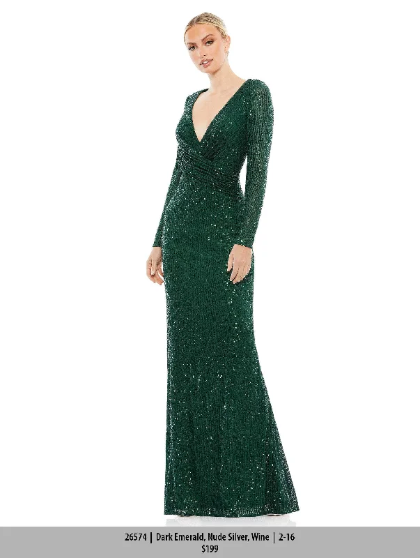 Ieena Duggal 26574 - Long Sleeved Sequined Formal Dress