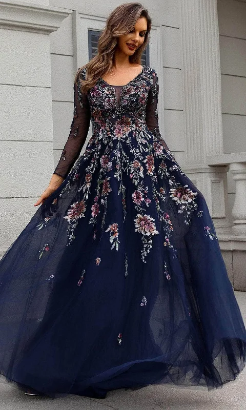 Terani Couture 251M4408 - Sheer Sleeve Floral Beaded Ballgown