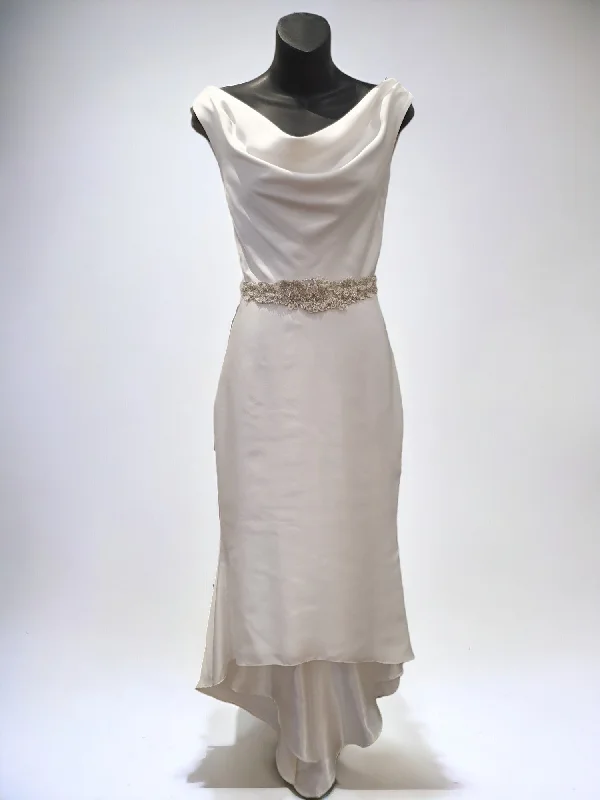 Midi Cowl Neck Wedding Gown with Diamonte Belt