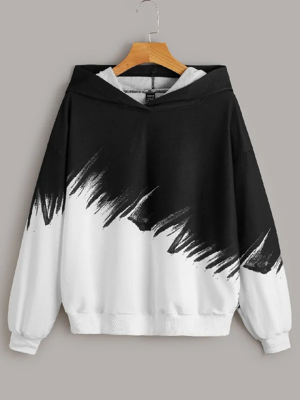 Casual Colorblock Long Sleeve Hooded Regular Women Sweatshirt