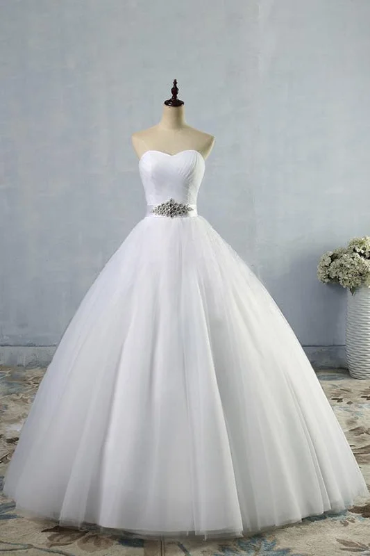 Simple Ruffle Strapless Tulle A-line Wedding Dress