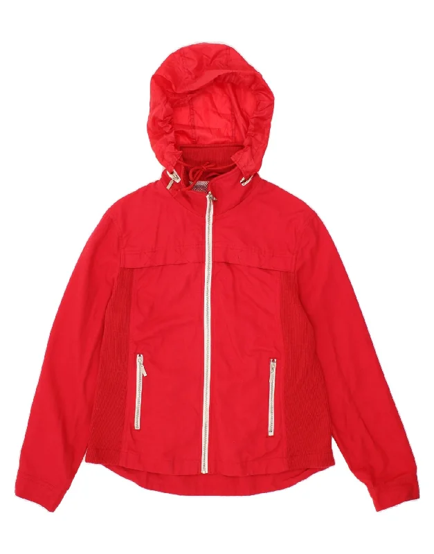 PACO Womens Hooded Bomber Jacket UK 14 Medium Red Cotton