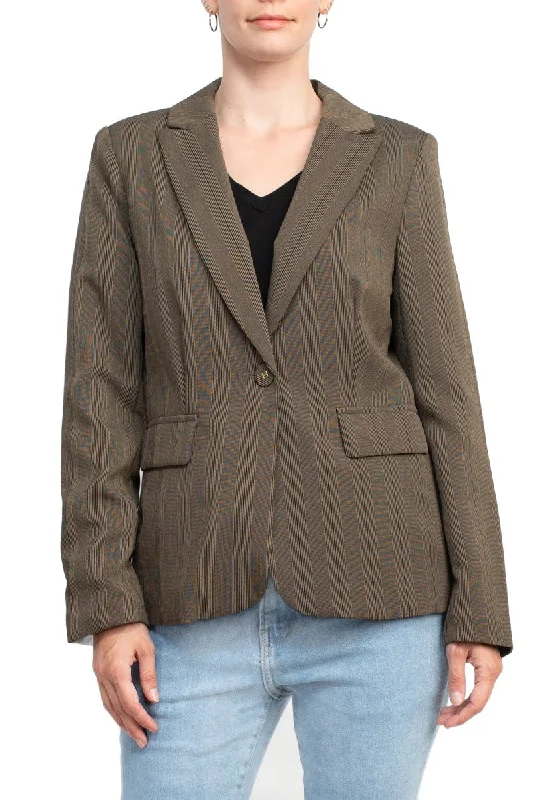 Notched Collar One Button Long Sleeve Solid Gabardine Blazer