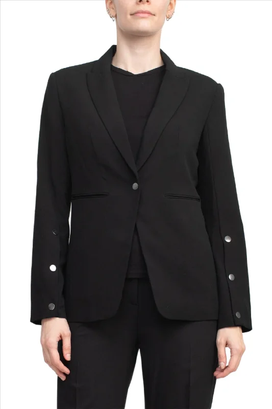 Notched Collar Long Sleeve One Button Rayon Blazer