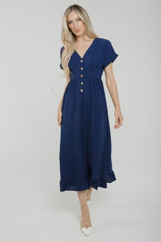 Ella Button Front Dress In Navy