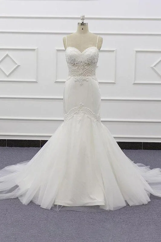 Chic Spaghetti Strap Beading Mermaid Wedding Dress