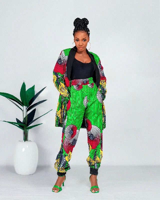 Eliana Ankara Long Jacket | Green African Print