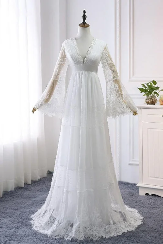 Empire Waist Long Sleeve Lace Tulle Wedding Dress