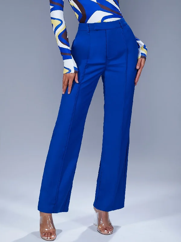 Elegant Plain Zipper High Waist Long Women Pants