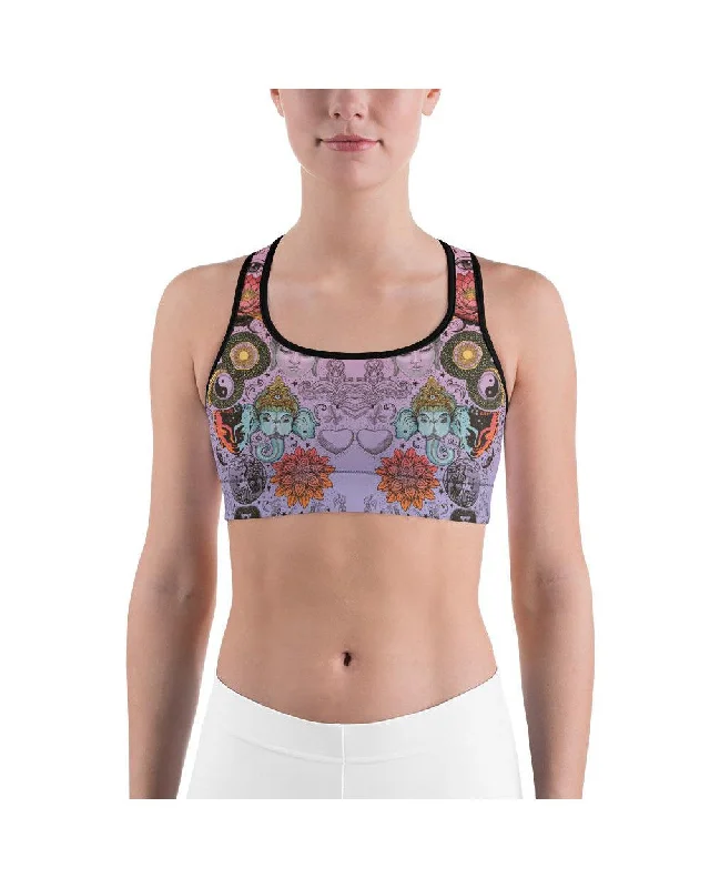 Pink Tattooed Lotus Sports Bra