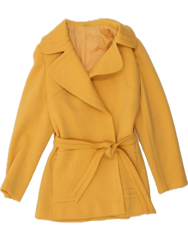 HUCKE Womens Overcoat UK 12 Medium Yellow Wool