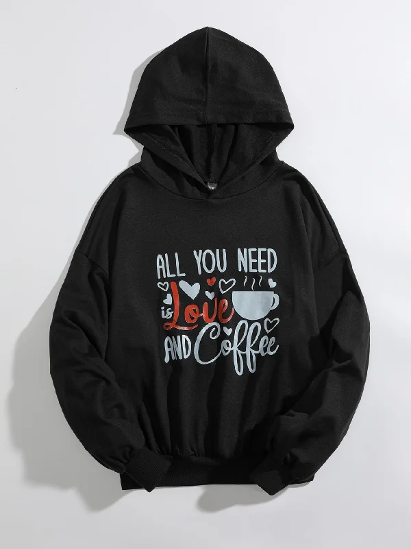 Casual Slogan Long Sleeve Hooded Regular Women Sweatshirt