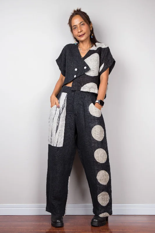 Matching hemp pants and blouse tunic (shibori and dot)