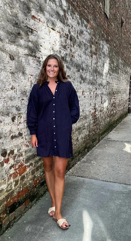 Geneva Mini Dress Navy Linen