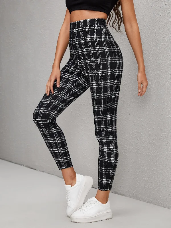 Casual Plaid High Waist Long Women Pants