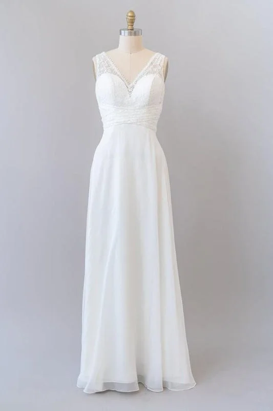 Empire V-neck Lace Chiffon A-line Wedding Dress