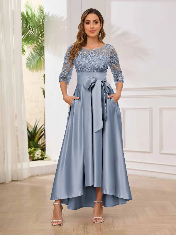 Amaia Elegant Illusion Maxi Satin Mother of the Bride & Groom Dresses