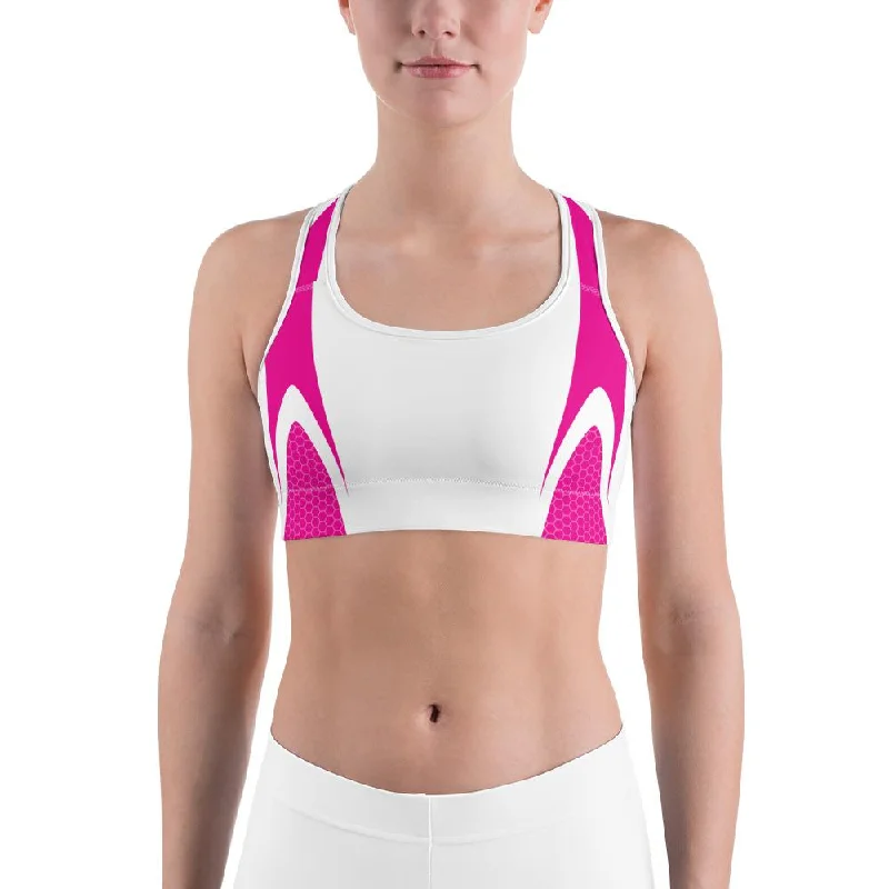 Pink & White Honeycomb Sports Bra