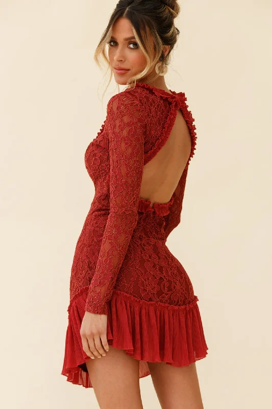 Isabella Long Sleeve Open Back Lace Dress Antique Rose