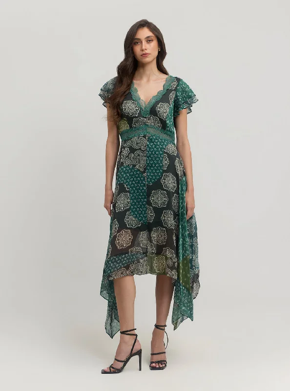 Green Floral Print Tanis Midi Dress