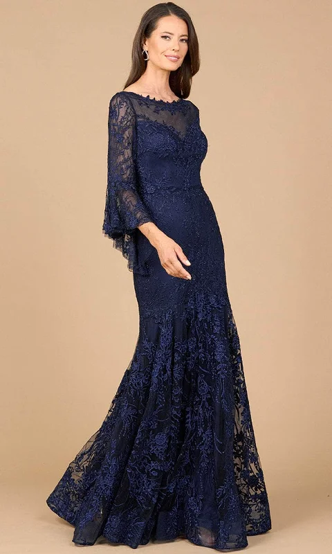 Lara Dresses 28906 - Illusion Bell Sleeve Embroidered Formal Dress