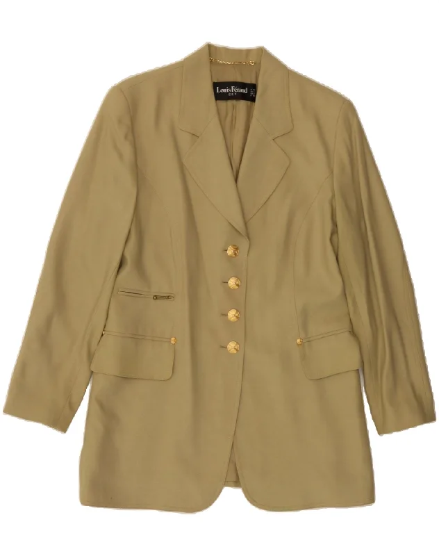 LOUIS FERAUD Womens 4 Button Blazer Jacket UK 16 Large Khaki Virgin Wool