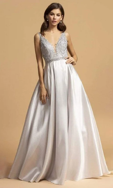 Aspeed Design - L2168 Long Bejeweled Bodice Satin Dress