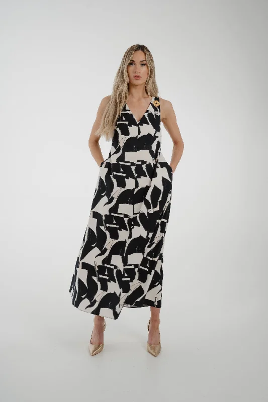 Kayla Abstract Print Dress In Monochrome