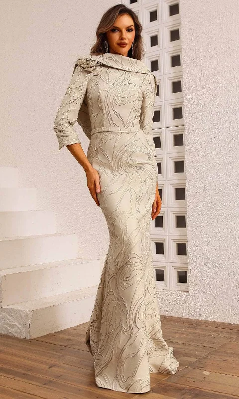 Terani Couture 251M4455 - Quarter Sleeved Jacquard Evening Dress