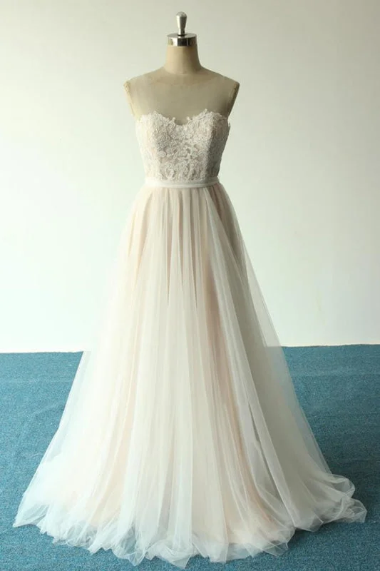 Awesome Illusion Lace Tulle A-line Wedding Dress