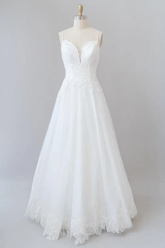 Spaghetti Strap Applique Tulle A-line Wedding Dress