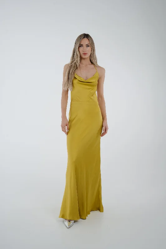 Pia Cowl Neck Maxi Dress In Lime