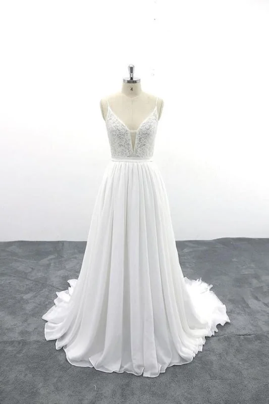 Spaghetti Strap Lace Chiffon A-line Wedding Dress