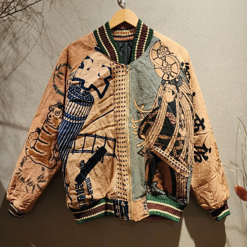 Retro Kakishibu Dyed Tenugui Patchwork Fireman's Hikeshi Tiger Sukajan Jacket