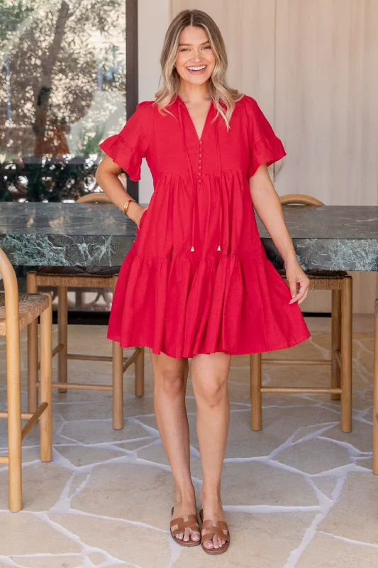 Jenni Short Sleeve Dress Ruby Red