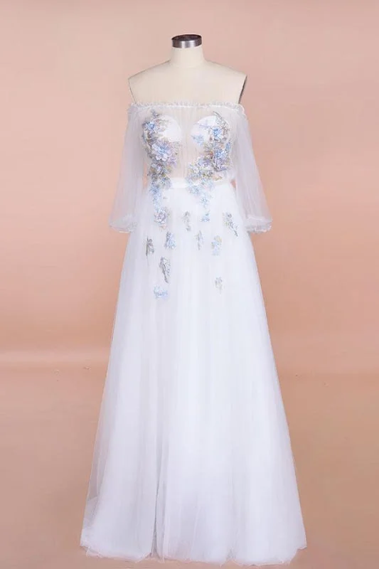 Off-the-Shoulder Appliques Tulle Wedding Dress